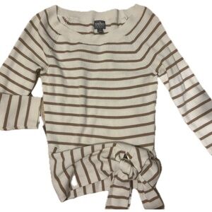 New York & Company White and Brown Striped Sweater